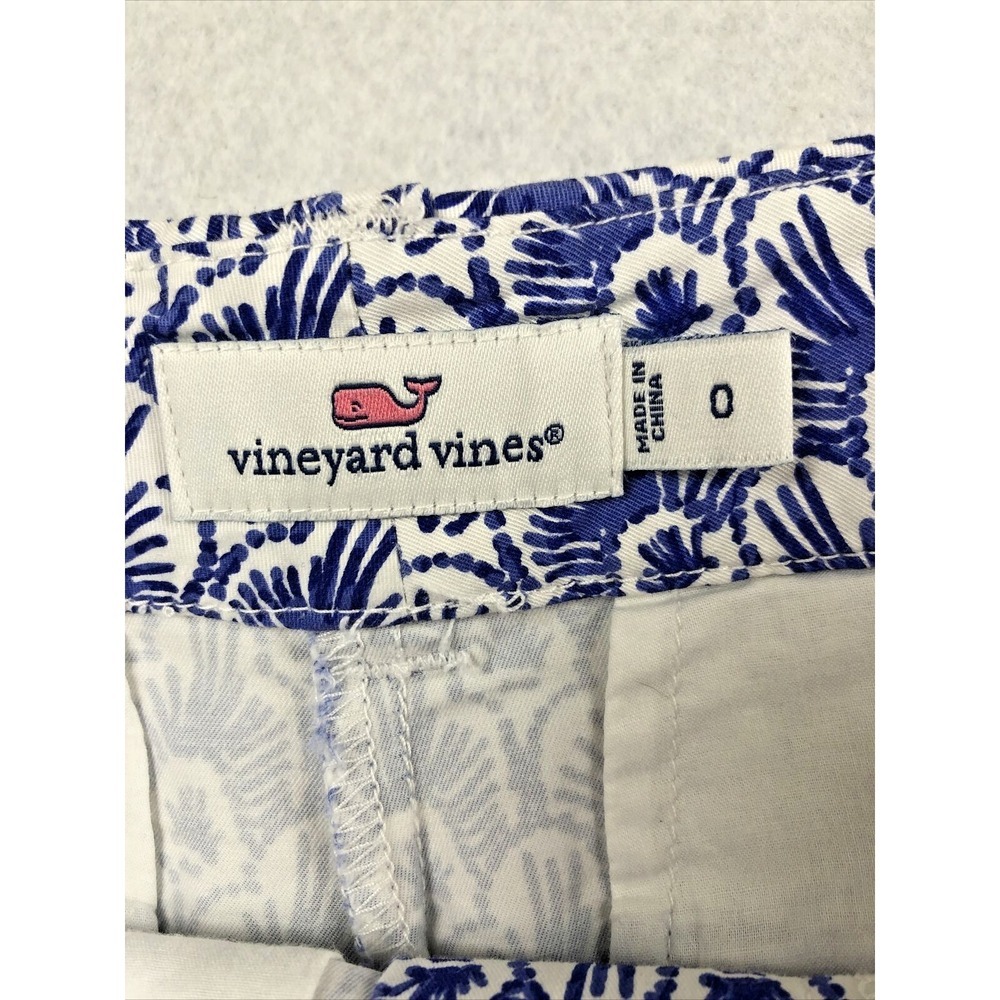 Vineyard Vines White Blue Print Shorts‎ Whale Logo Cotton Stretch Women's Size 0 - Picture 4 of 7